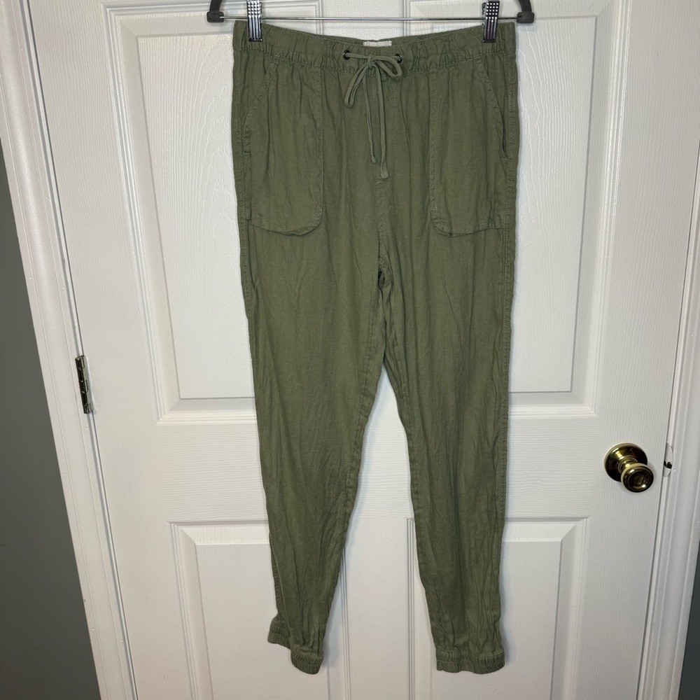 C&C California Sage Green 100% Linen Jogger Pants Size Medium GUC